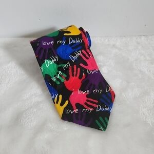 RM Style Ralph Marlin Black Silk Vintage 1996 I Love My Daddy Hands Necktie Tie